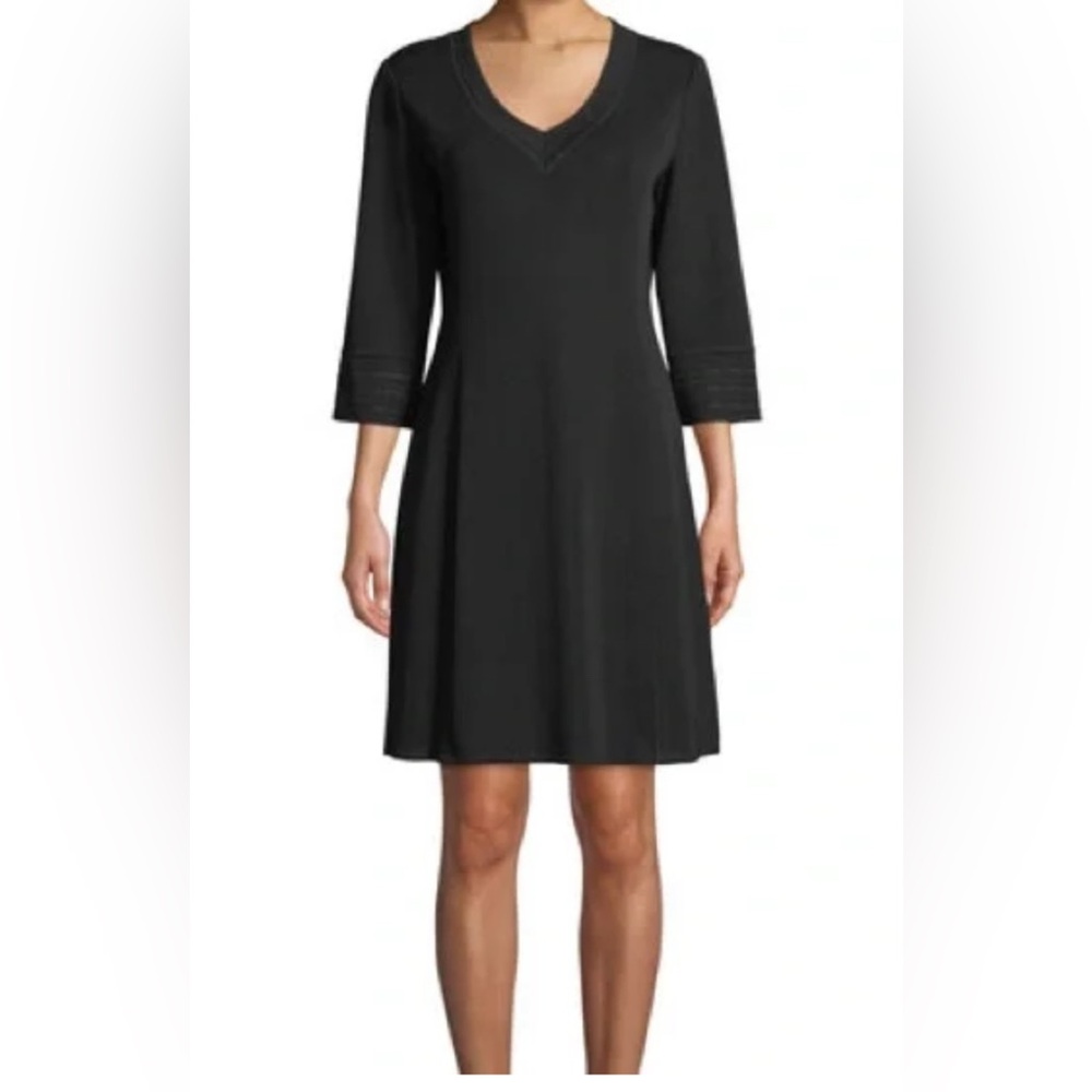 Misook Black Long Sleeve V-neck Dress Size Large.